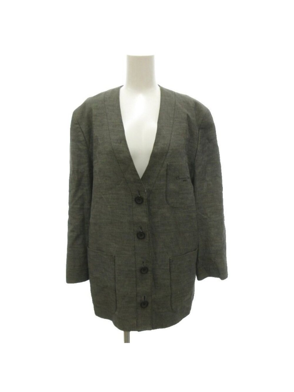 Dior Sports Vintage Collarless Jacket Hemp Linen Single Logo Embroidery Unlined